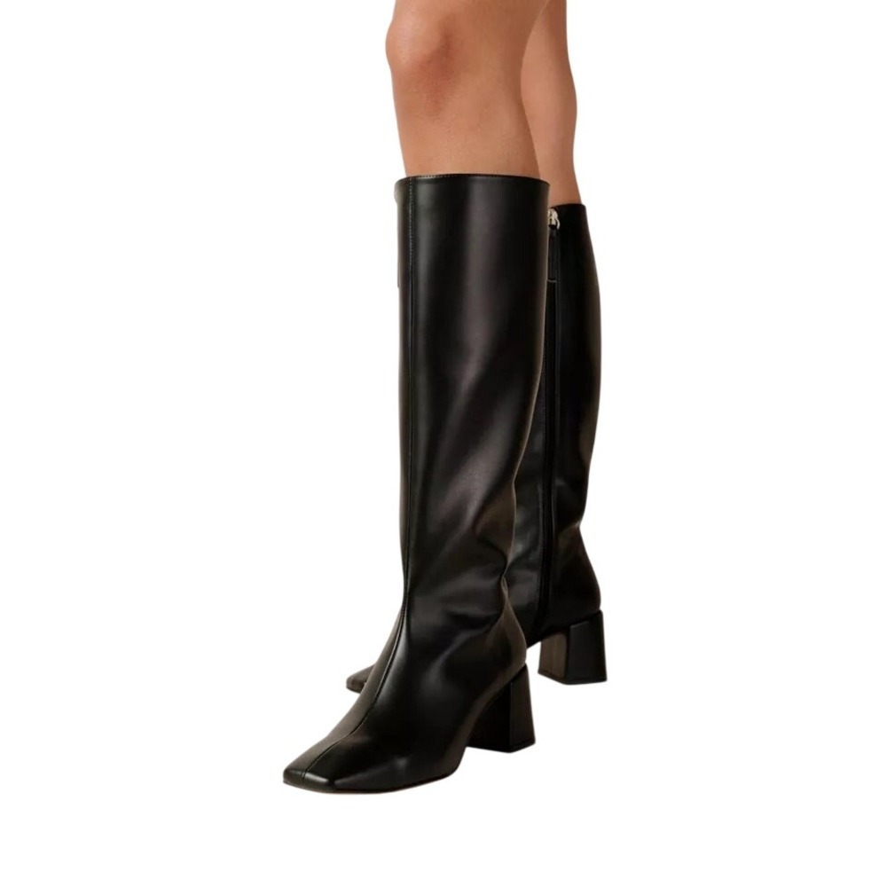 SVEGAN Knee High Boots Women's Black Vegan Leather Block Heel Made‎ in Spain 9.5